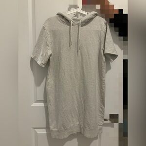 Women Hoodie Dress Short Sleeve Grey Size L